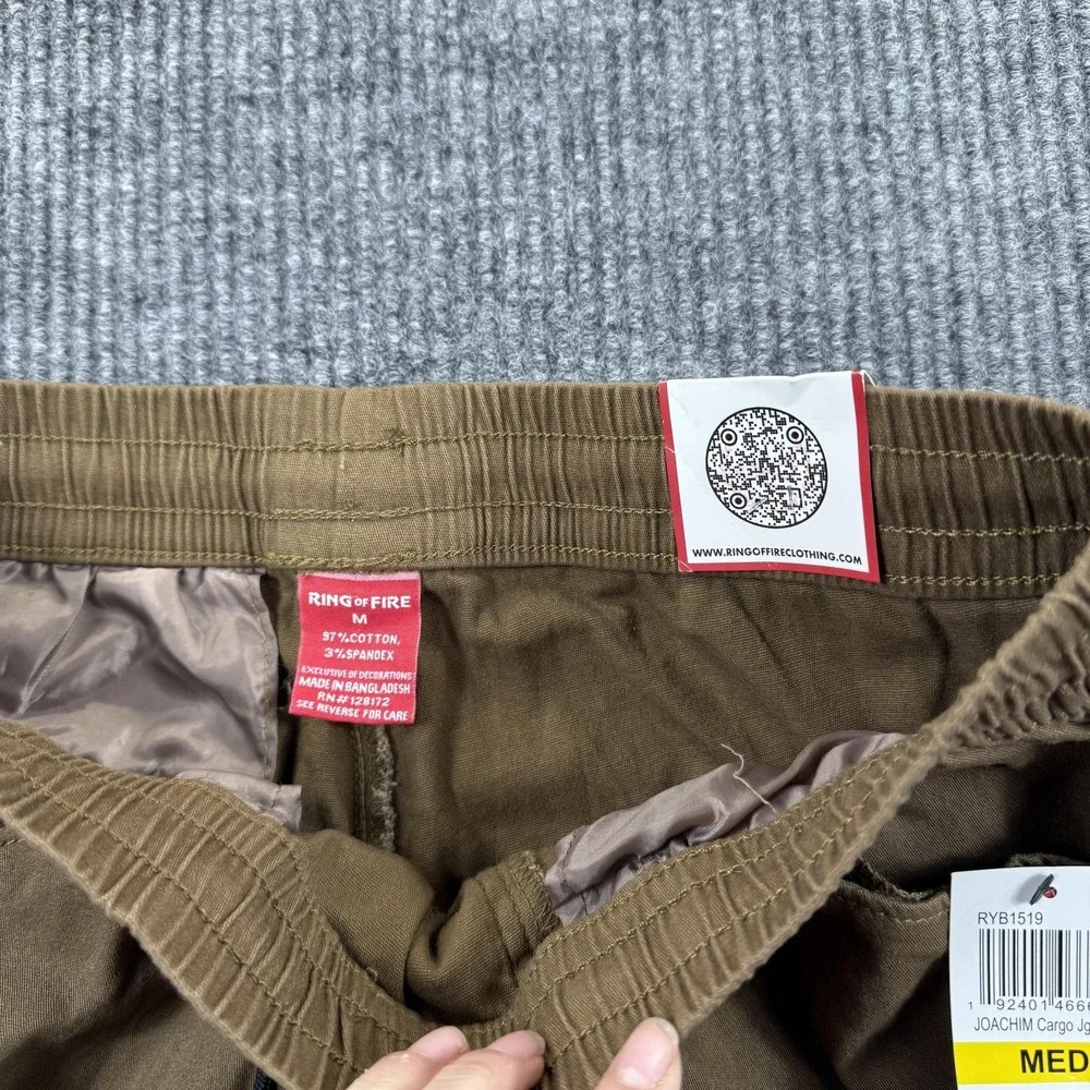 Ring Of Fire Pants Mens Medium Brown Joachim Cargo Elastic Waist Stretch Casual‎